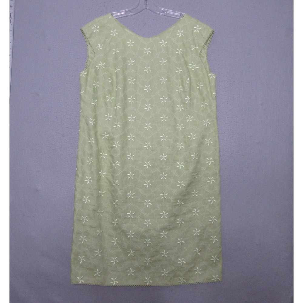 Vintage Talbots Dress Plus 20W Green Linen‎ Floral Embroidered Lace Trim Shift